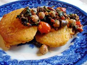 Corn cakes and chard