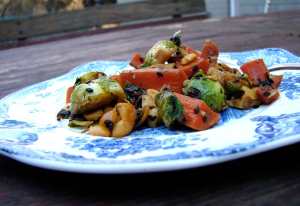 Brussels sprouts, carrots, cashews