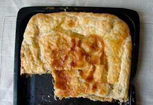 Membrillo, manchego, and spinach pie