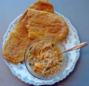 Millet dal and pumpkin flatbread