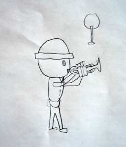 Malcolm's self portrait playing his trumpet