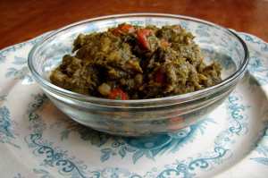 Collard puree with sweet potatoes, ginger and lime