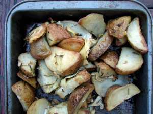 Roasted potatoes and artichokes
