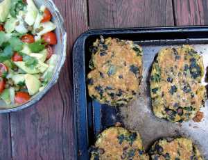 Black bean and kale cornmeal cakes