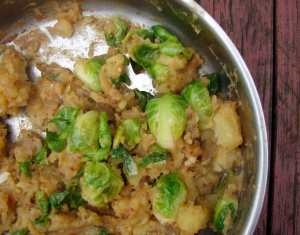 Brussels sprouts and potatoes with tamari and honey