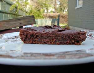 Flourless chocolate cake with salted almond praline