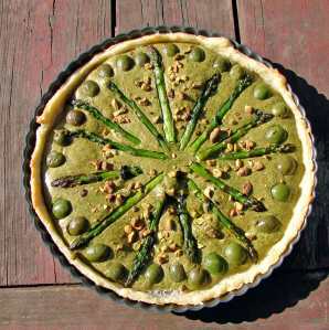 Asparagus, pistachio, castelvetrano tart