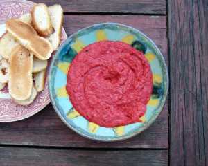 Roasted beet, roasted pepper and white bean dip