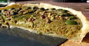 Asparagus pistachio castelvetrano tart