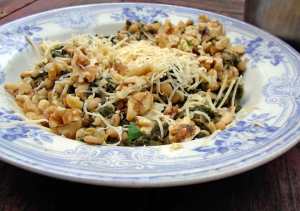 Chard and white beans with walnuts and smoked gouda