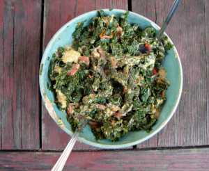 Beet greens with golden-beet pine nut sauce