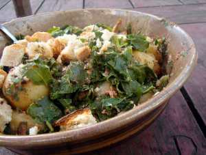 Kale, new potatoes and tapenade 