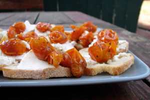 Roasted grape tomato crostini