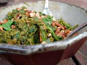 Broccoli rabe with spiced butter and pecans