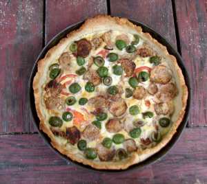 Goat cheese tart with eggplant and olives