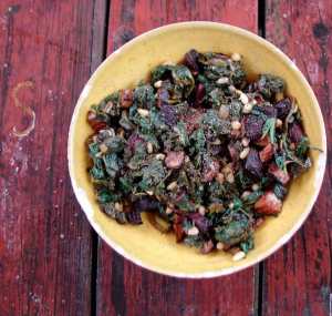 Greens with beets and pine nuts