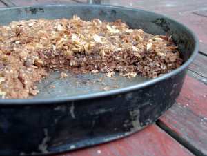 Chocolate cake with coconut oatmeal crisp topping