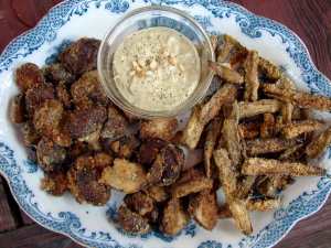 Crispy semolina-pine nut crusted mushrooms and eggplant