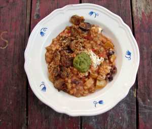 Summer stew with white beans, potatoes and tomatoes