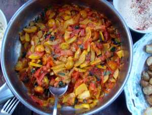 Tomatoes, yellow squash and peppers