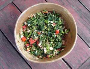 Broccoli rabe with corn, tomatoes, basil and mozzarella