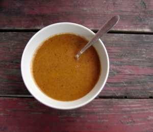 Black bean soup with grilled mushrooms and red peppers