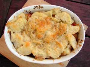 Thinly sliced potatoes with tarragon and leeks