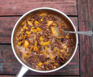 Roasted butternut squash and black beans in coconut milk