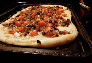 Sweet potato and shallot pizza