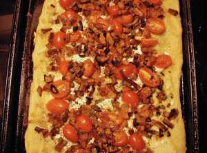 Roasted sweet potato and shallot pizza