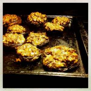 Black bean and pecan stuffed mushrooms