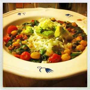 Chickpeas, spinach, black beans and avocado