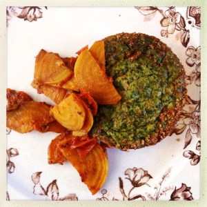 beet green timbales with braised golden beets