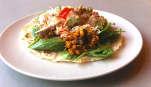 Roasted squash, mushroom and white bean tostadas