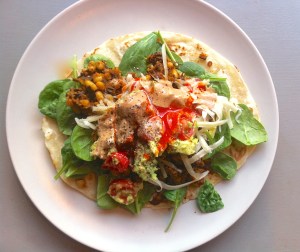 Buuternut, mushroom and white bean tostadas