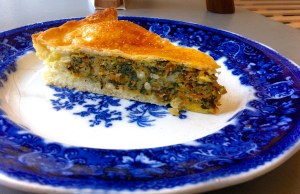 Roasted butternut, raisin, spinach and pine nut pie