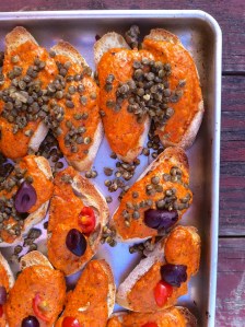 Red pepper and hazelnut crostini