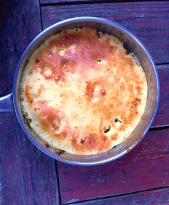 Savory chickpea pancake with chard, tomatoes and chickpeas