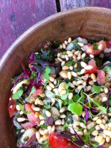 Warm salad with potatoes, butter beans and greens.