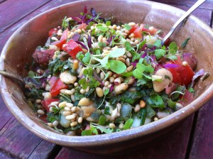 Warm sa;ad with potatoes, butter beans and greens