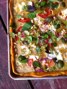 Pistachio and goat cheese tart with brie and fresh mozzarella