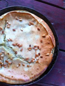 Chickpea flour, herb, and goat cheese "flan"
