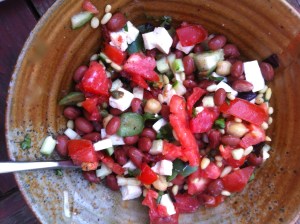 Red beans, olives and tomatoes