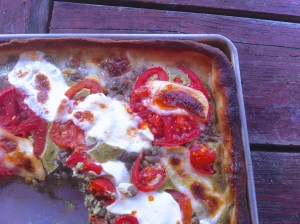Lentil, tomato and pesto tart