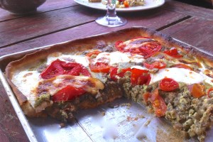 Tomato, pesto, french lentil tart