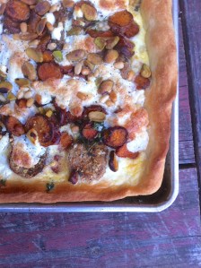Sweet potato and eggplant tart with pine nuts and pistachios