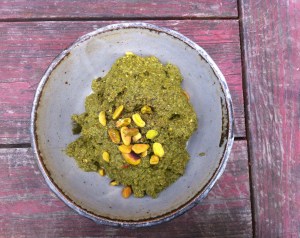 Kale, castelvetrano and pistachio purée