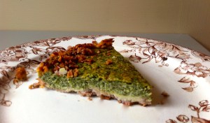 Chard and goat cheese tart with a mashed potato pecan crust