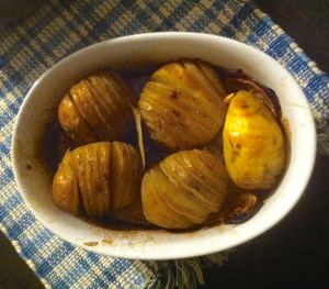Potatoes poached with lemon and bay leaves