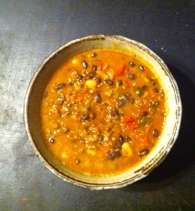 Red lentil and red rice chili